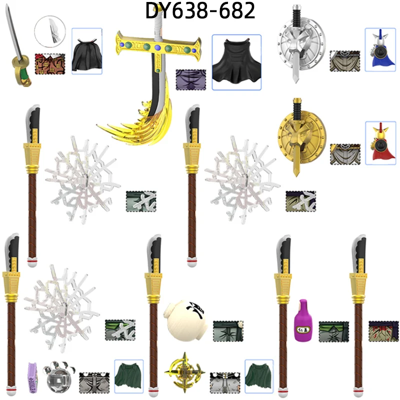 DY638-DY682 الأسلحة السراويل أجزاء الشعر عمل أرقام كتاب سكين درع السيف نموذج كتل MOC الطوب مجموعة الهدايا اللعب #1