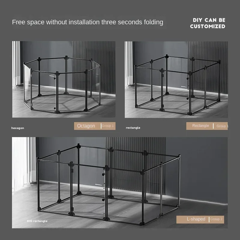 Adjustable Modern Acrylic Pet Fence for Medium/Large Dogs, Transparent Indoor Freestanding Dog Pen with High Play and Rest Area