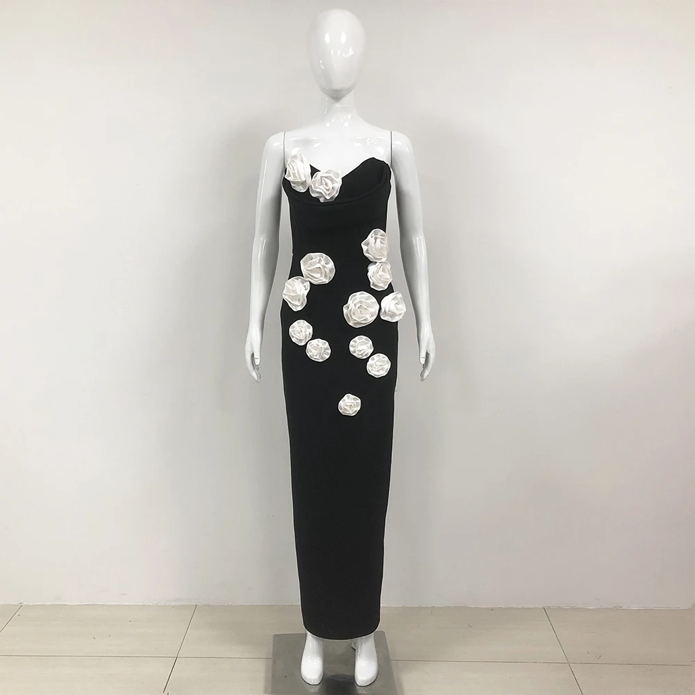 جديد ثلاثي الأبعاد زهور الورد فستان محكم التفصيل حفلة عيد ميلاد فستان المشاهير Bodycon أنيقة المرأة ضمادة فستان