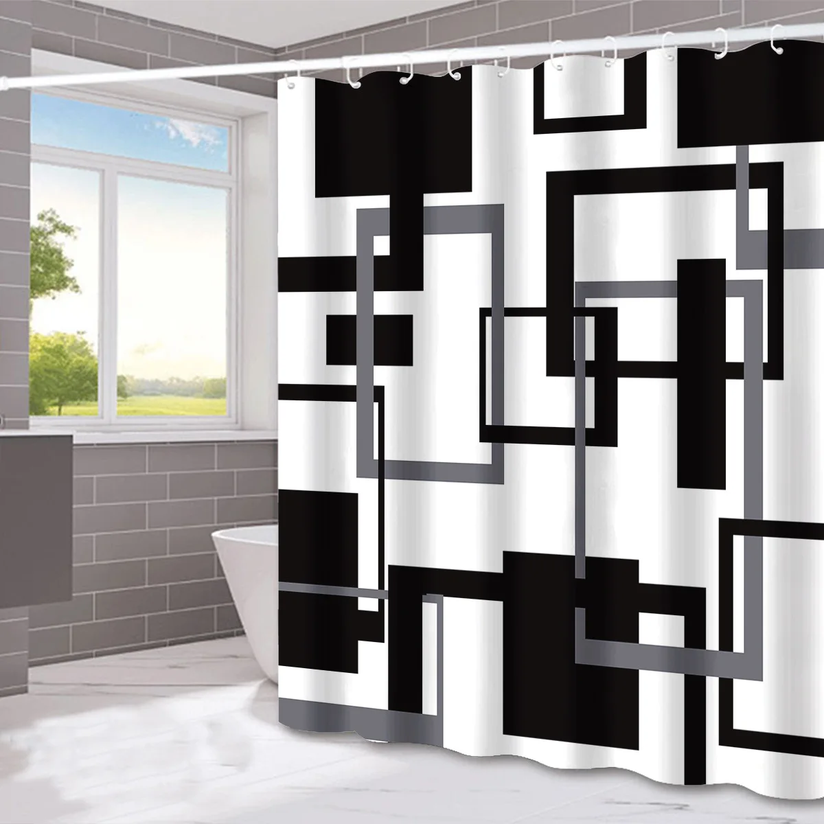 Geometric Stripes Shower Curtain Waterproof Mold Proof Bathroom Decor