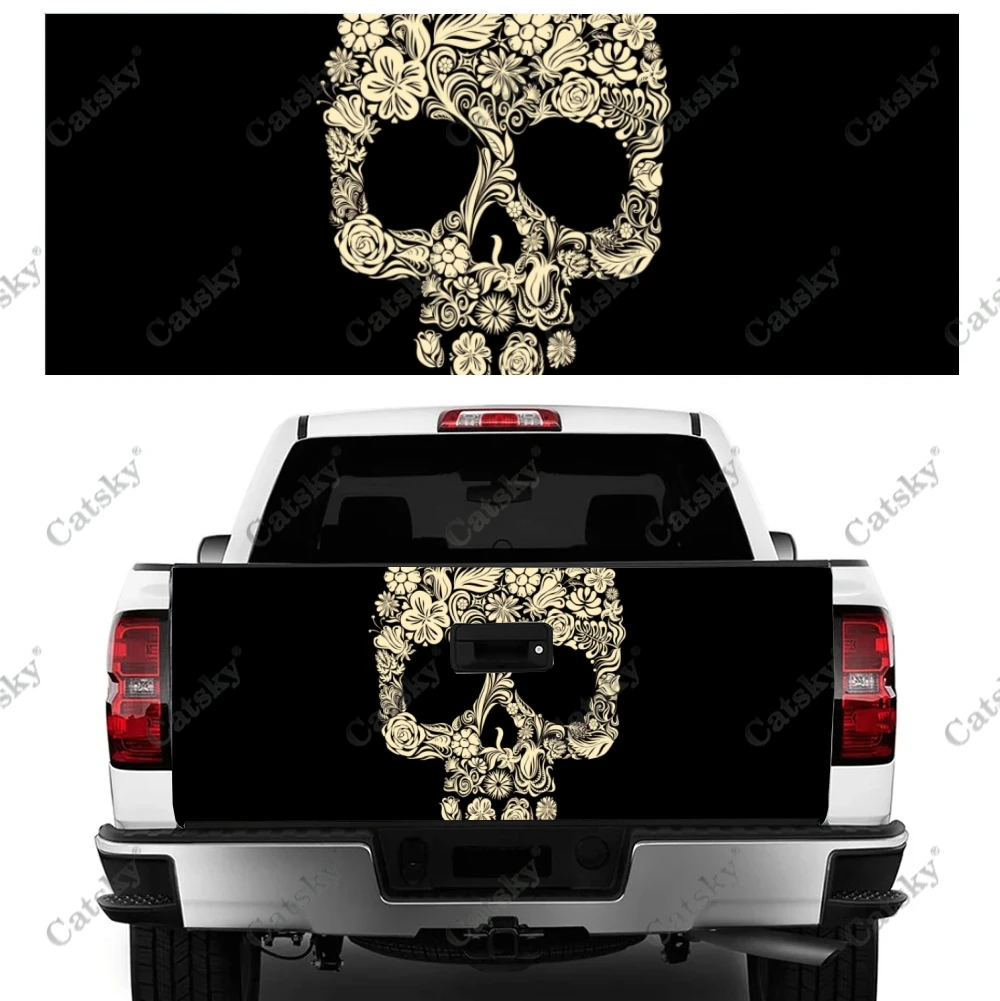 

Skull Head Car Accessories Tail Trunk Protect Vinly Wrap Sticker Decal Hood Decoration Engine Cover for SUV Off-road Pickup