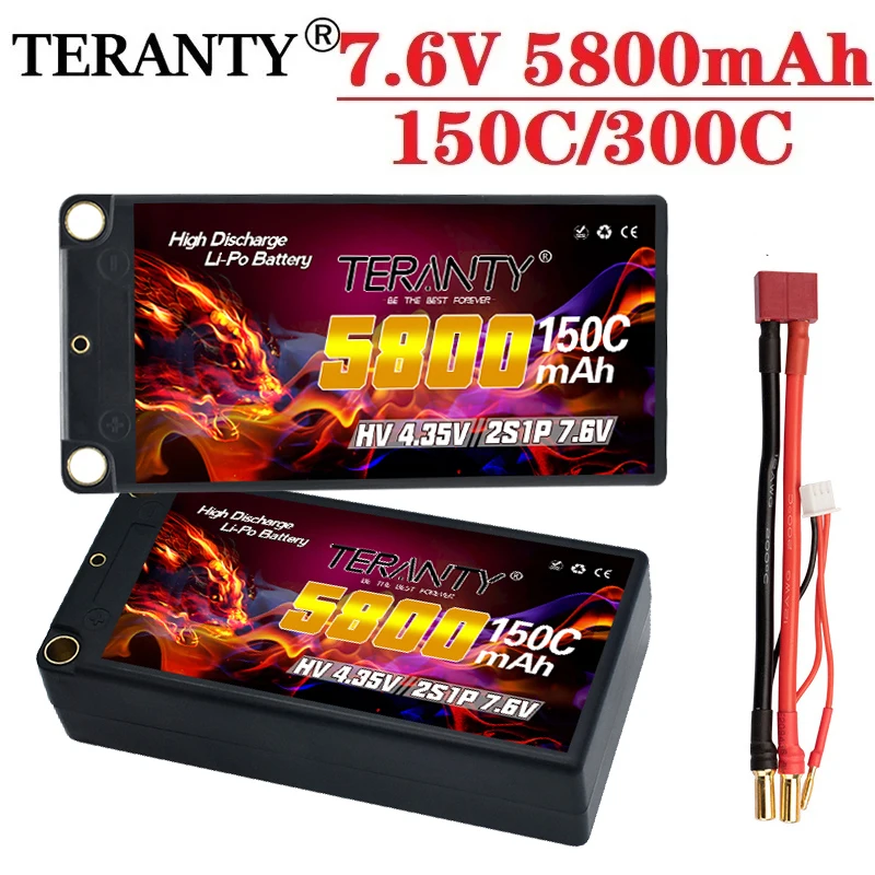 TERANTY MAX 300C Shorty Lipo 2S Battery 7.6V 5800mAh 150C RC HV Lipo Battery for Car Truck Boat Part with 5mm Bullet See Through