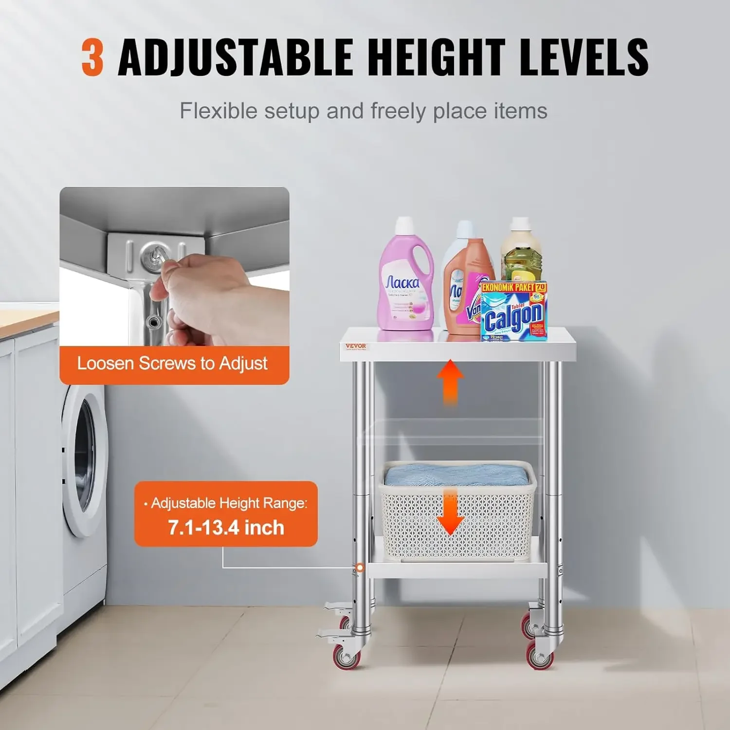 Stainless Steel Work Table with Wheels 24 x 12 x 32 Inch Prep Table with 4 Casters Heavy Duty Work Table for Commercial Kitchen