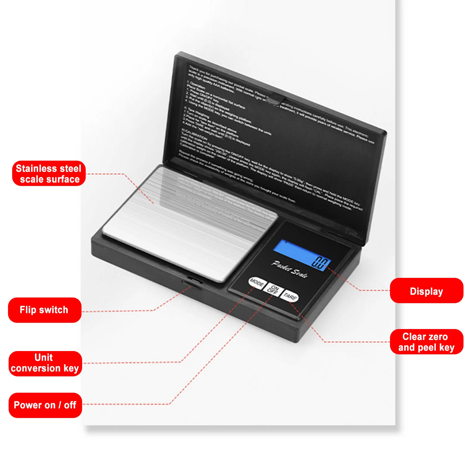 Portable Pocket Scale LCD Mini Jewelry scale blue backlight Electronic Digital Scale for Gold diamonds Balance Gram Scales