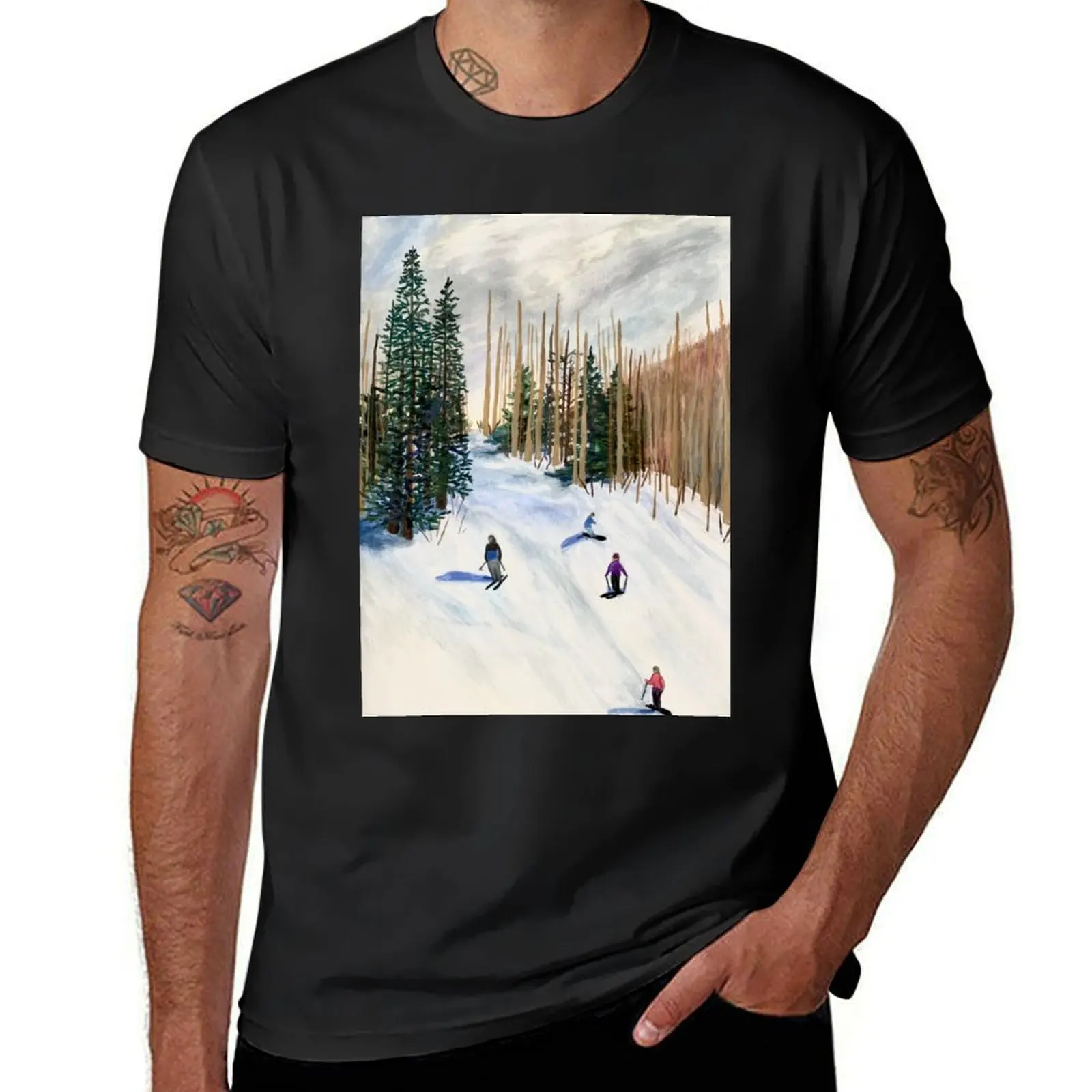 

Skiing on Golden Peak T-Shirt plus sizes oversized anime clothes mens graphic t-shirts big and tall