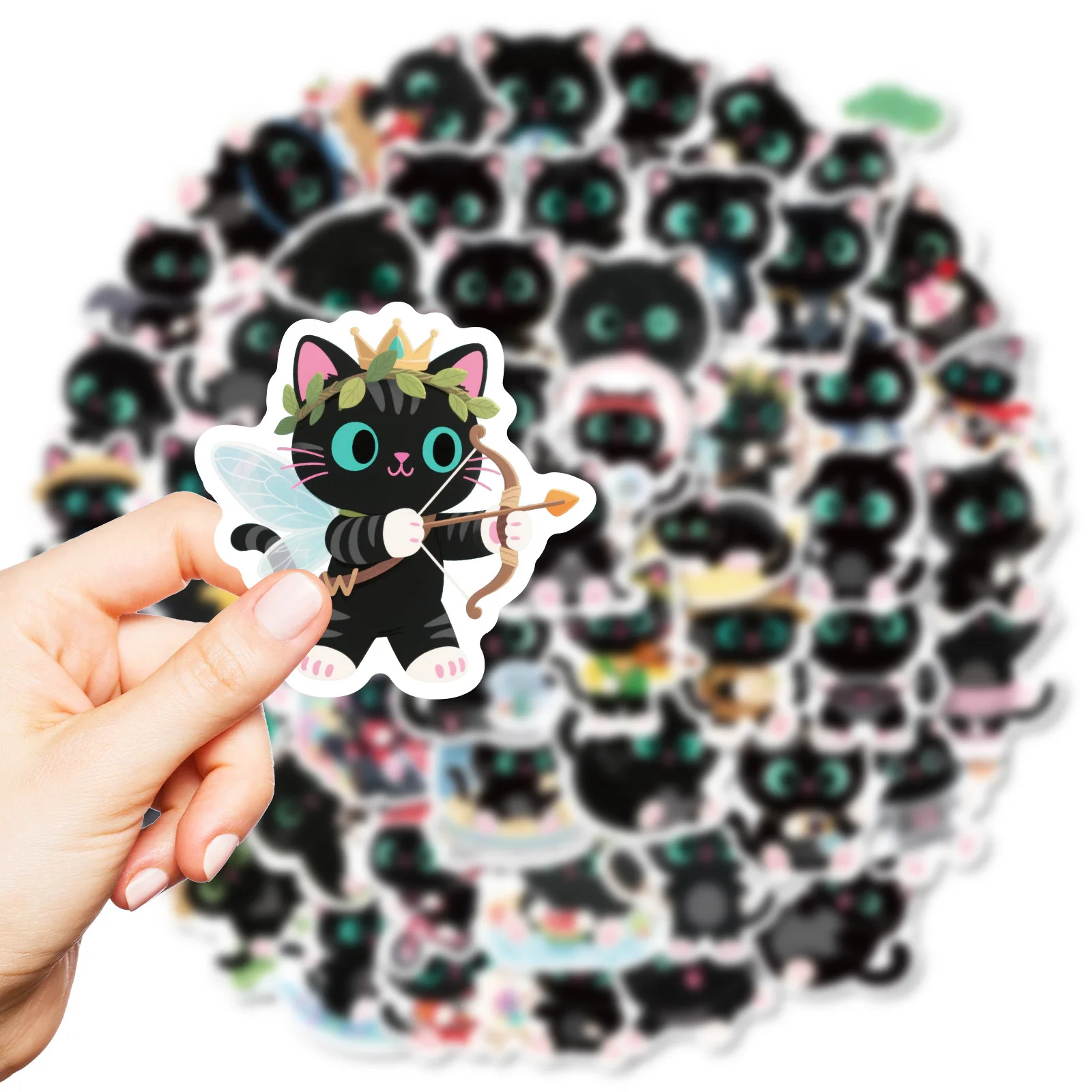 56PCS Kawaii Cat Stickers Black Cat Meme Graffiti Decoration DIY Cute Animal Kids Toys Laptop Guitar Car Bike Skateboard Decals