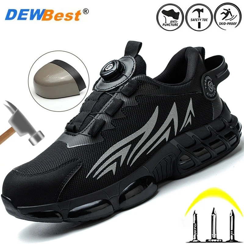 Button loafers male anti-smash anti-puncture steel head wear-resistant safety shoes casual four seasons protection shoes