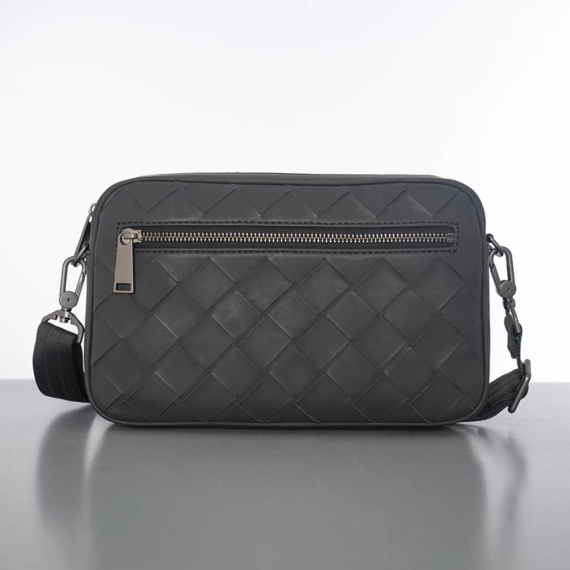 Men's Genuine Leather Shoulder Bag Casual Woven Crossbody Handbag Multifunctional Youth Soft Handle Small Size