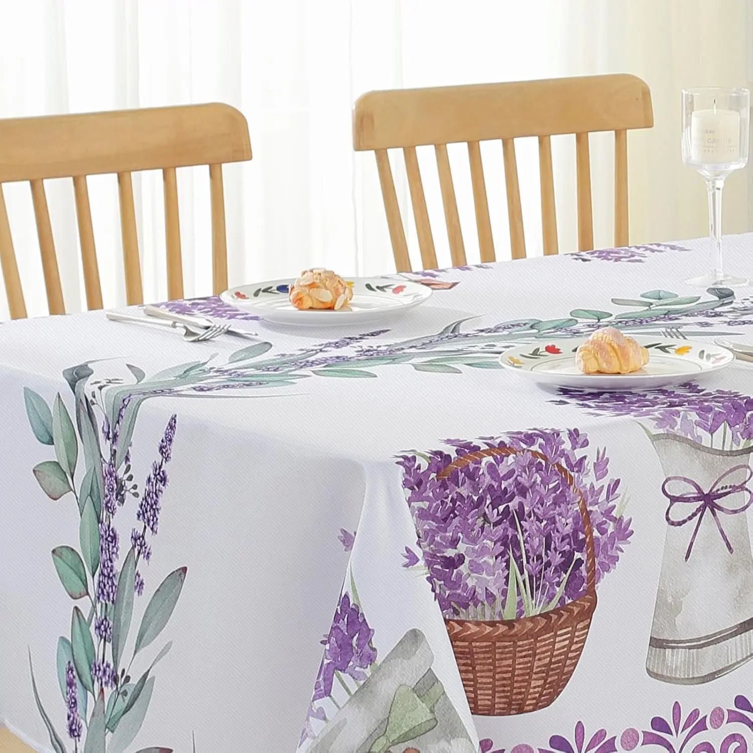 Spring Lavender Floral Waterproof Tablecloth Wedding Party Decorations Washable Rectangle Table Cloth Kitchen Dining Table Decor