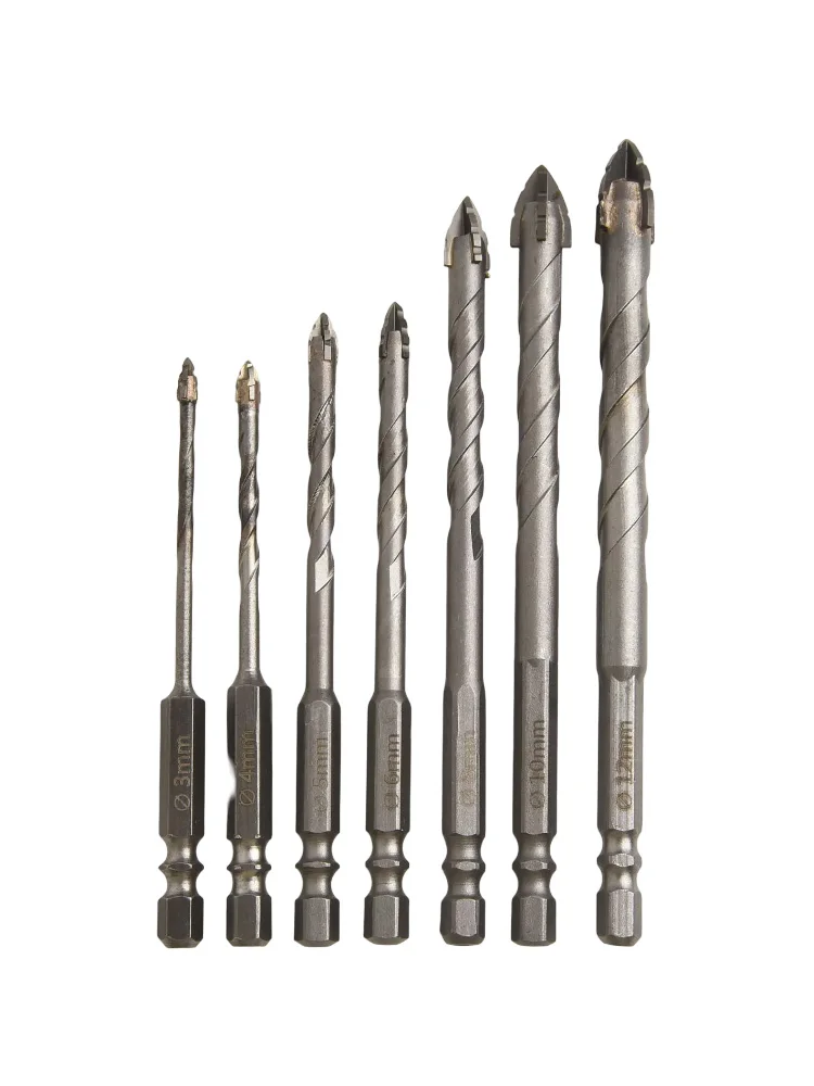7 pezzi trapano eccentrico perforazione piastrelle di vetro punzonatura lastra di roccia triangolo utensili elettrici punte da trapano accessorio disponibile all'ingrosso