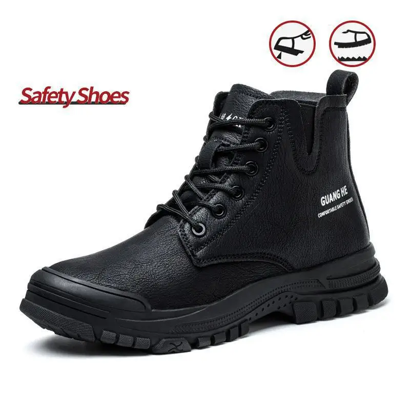 2023 New Safety Shoes Steel Toe Caps Anti Impact Anti Puncture Insulated Work Shoes High Top Autumn Winter Plush Fashion Boot