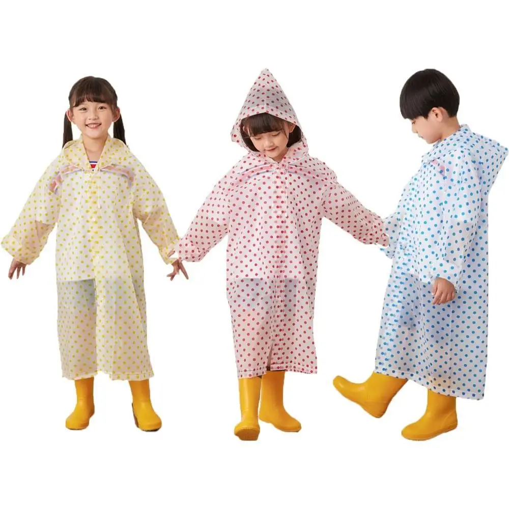 Dots Children Hooded Raincoat Portable Non Disposable EVA Boys and Girls Rain Gear Buttons Rain Poncho Kids Rain Cape Children