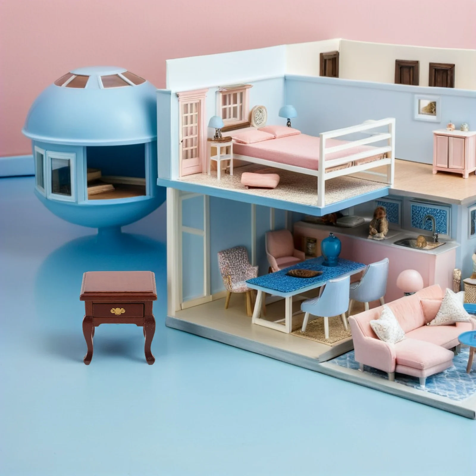 

Miniature Bedside Table Solid Wood Dollhouse Nightstand For Bedroom Cabinet Decor Vintage Style Realistic Mini Storage Display