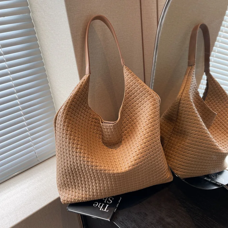 

Woven Tote Bag Womens Purse Vegan Leather Shoulder Handbags - Fashion Summer Beach Tote Bags - Large Travel Totes