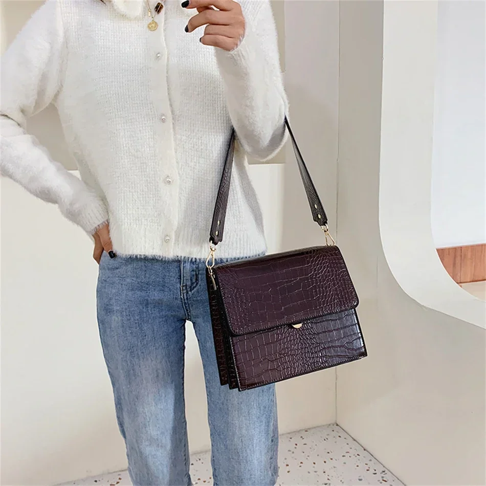 Luxury Brand Female Tote Bag 2024 Fashion New Quality Leather Women Designer Handbag Crocodile Pattern Shoulder Messenger Bag