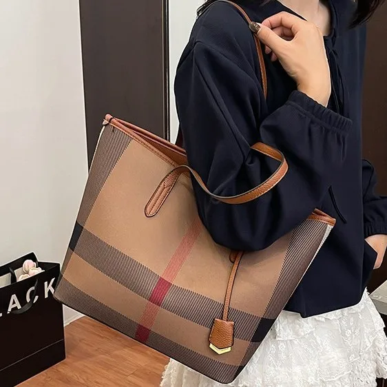 Torba typu tote w kratę, damska pojemna torba na ramię, teksturowana torba crossbody na dzień i na noc, torba sling, minimalistyczna torba z górnym uchwytem.