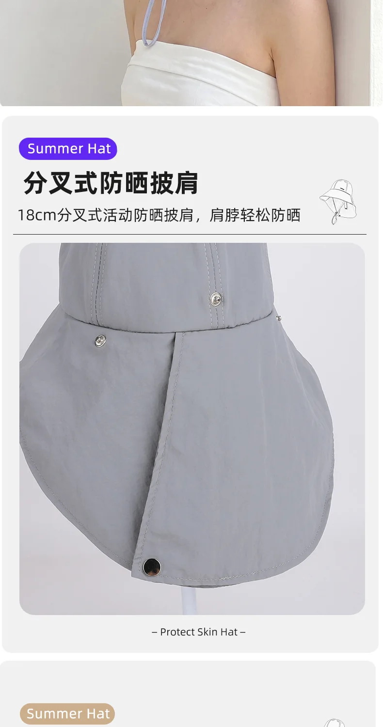 HOT Damen-Sonnenhut, schnelltrocknend, UV-Schutz, Fischerhut, breite Krempe, Bucket Hat mit Nackenschutz, Wanderhut, Sonnenschutzkappe – Detail 4