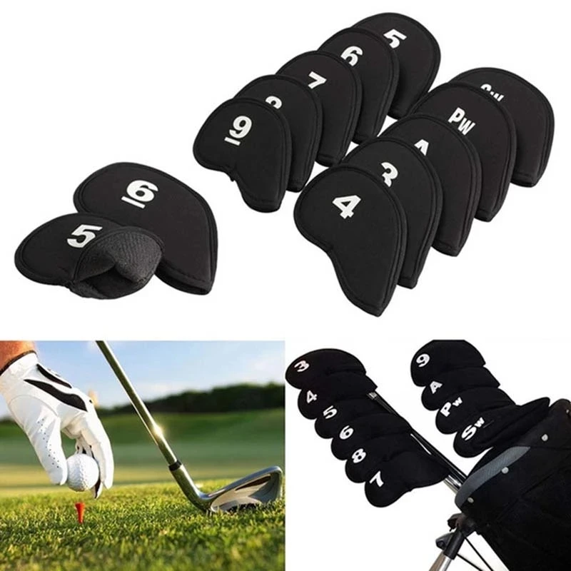 10pcs Golf Head Covers Club Iron Protector Neoprene Headcover Golf Accessory Black Golfer Light Gift For Golfers Three Colors