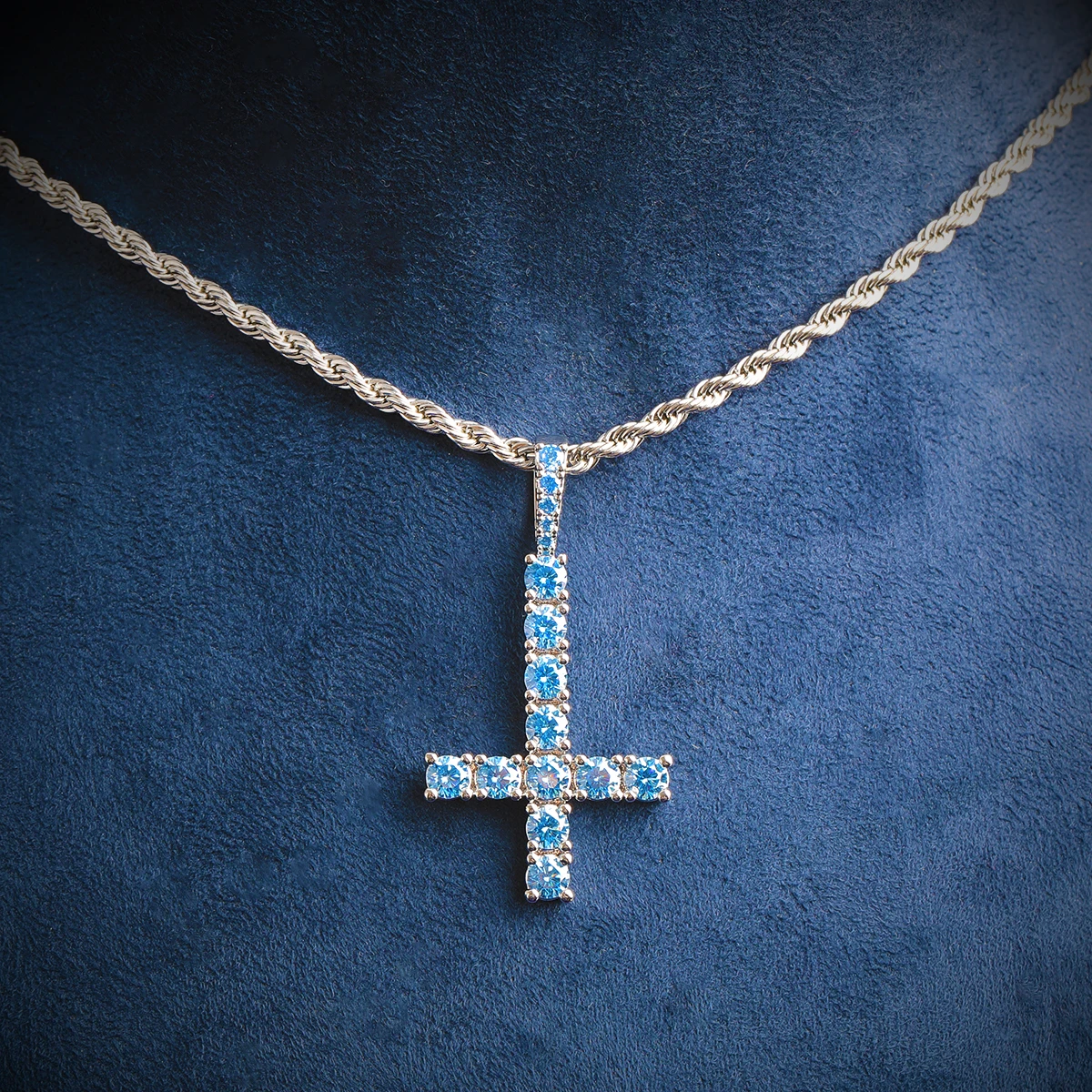Bubble Letter Iced Out Upside Down Cross for Men  Necklace Pendant for Men 5A Cubic Zirconia Real Gold Plated Hip Hop Jewelry