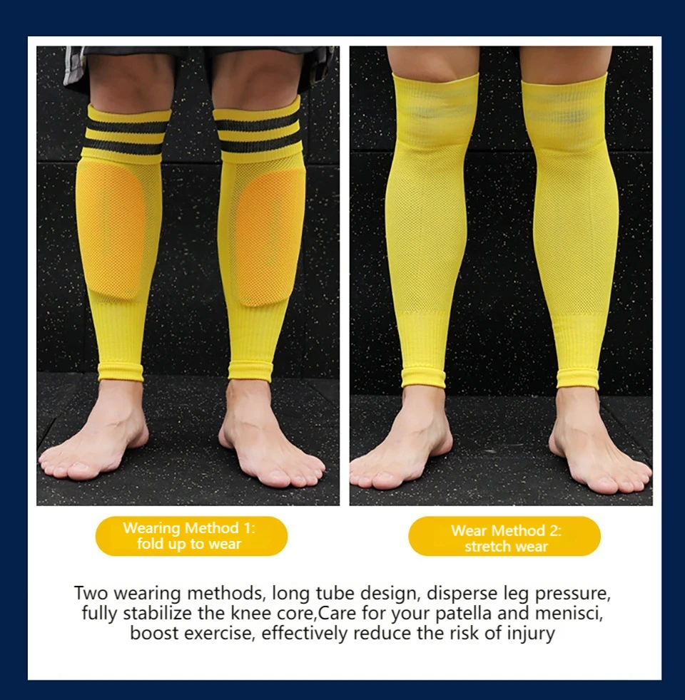 Loogdeel 1 Paar Knieschutz-Sportsocken für Erwachsene, hohe Röhre, atmungsaktiv, Fußball-Beinwärmer, Schienbeinschutz, Fußballsocke, Wadenärmel – Detail 2
