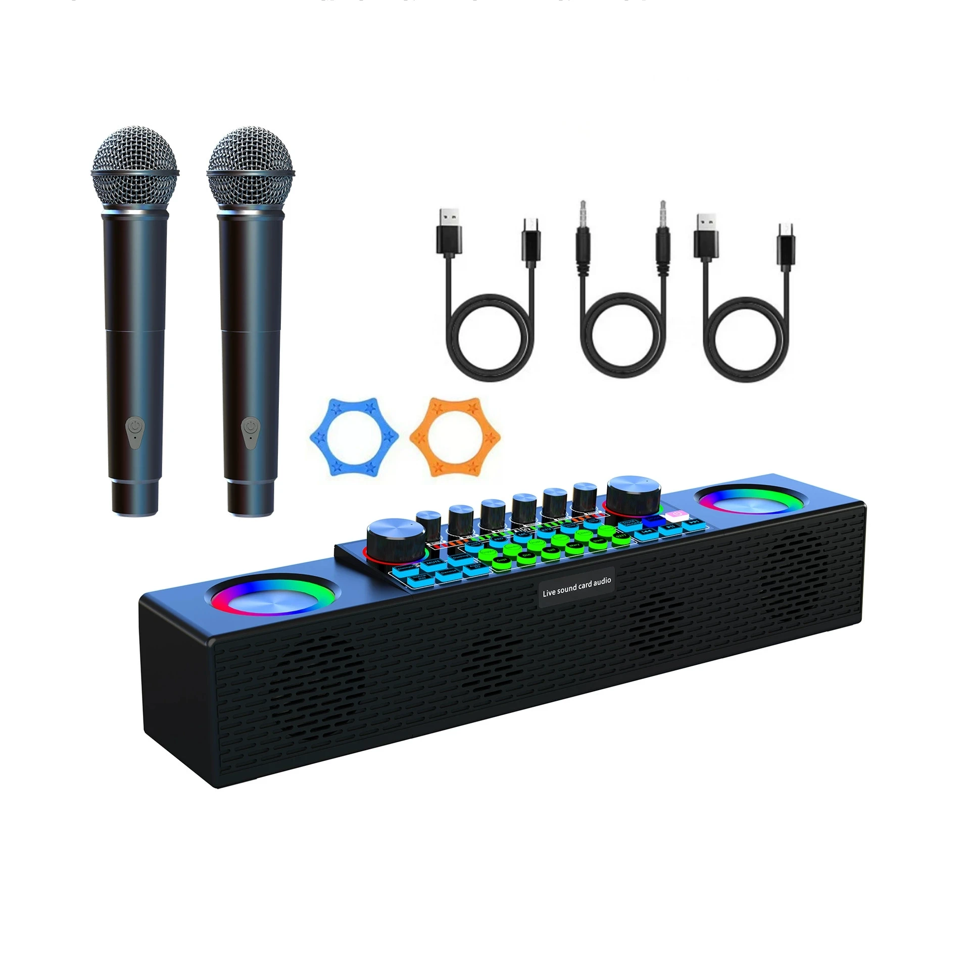 Rechargeable Subwoofer Speaker Home KTV Portable Party Karaoke Speakers With Mic and Bluetooth Sound Card Wireless Microphones