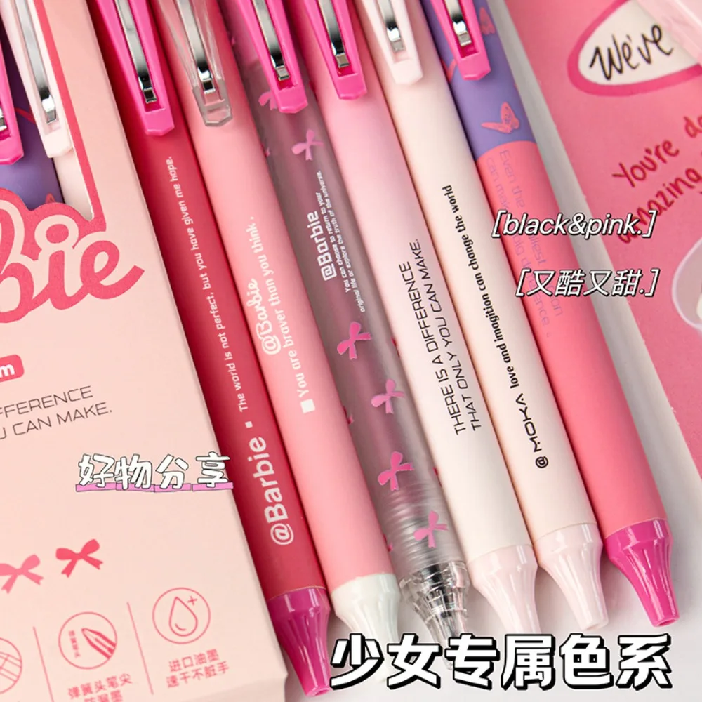 6pcs/set Miniso Kawaii Cute Barbie Series ST Black Quick-dry Gel Pen High Appearance Level Pupil Stationery Articles for Use