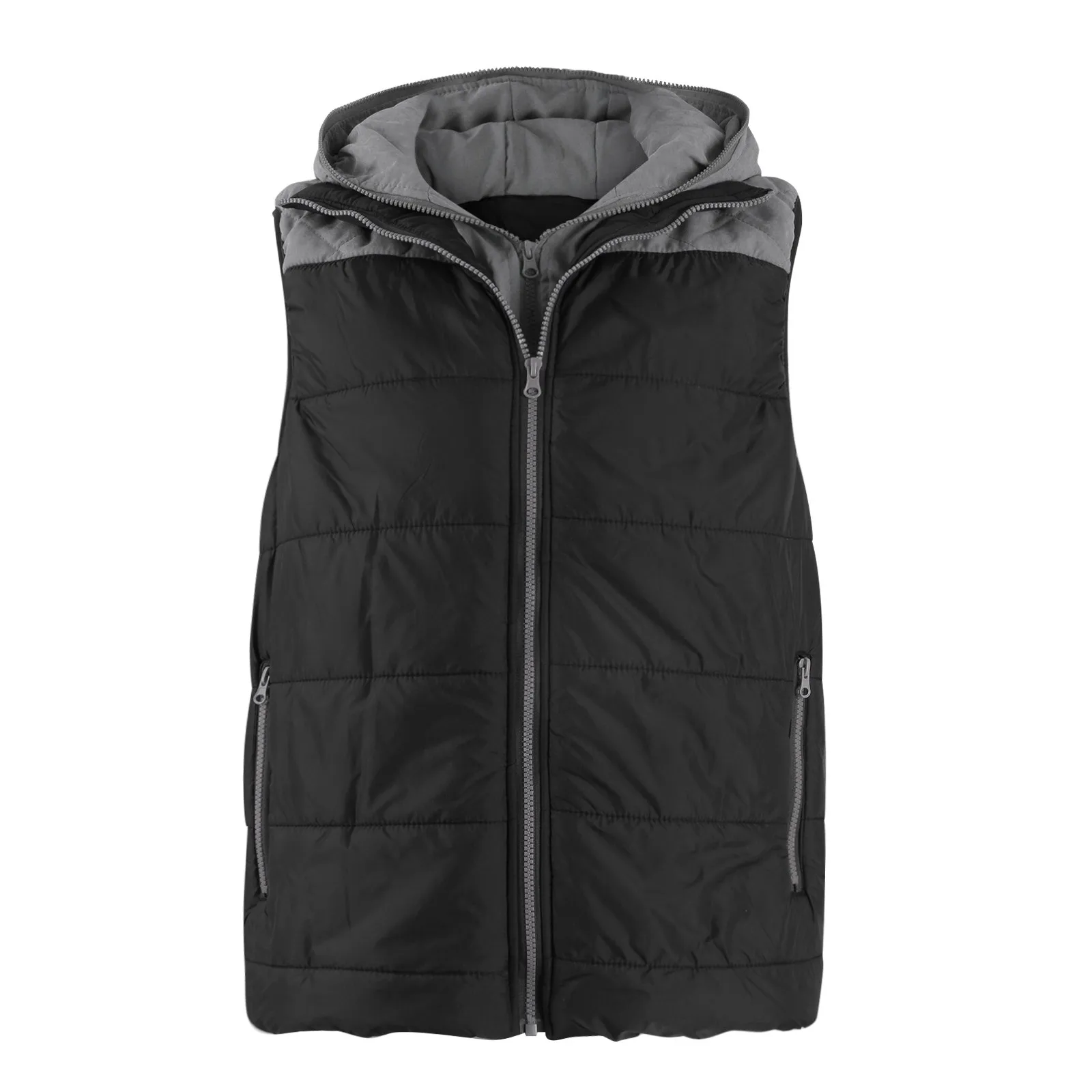 Fake Two Pieces Camisole Jackets Autumn Winter Zipper Hooded Vest Coat Men Double Color Contrast Straight Fitting Vest Jackets