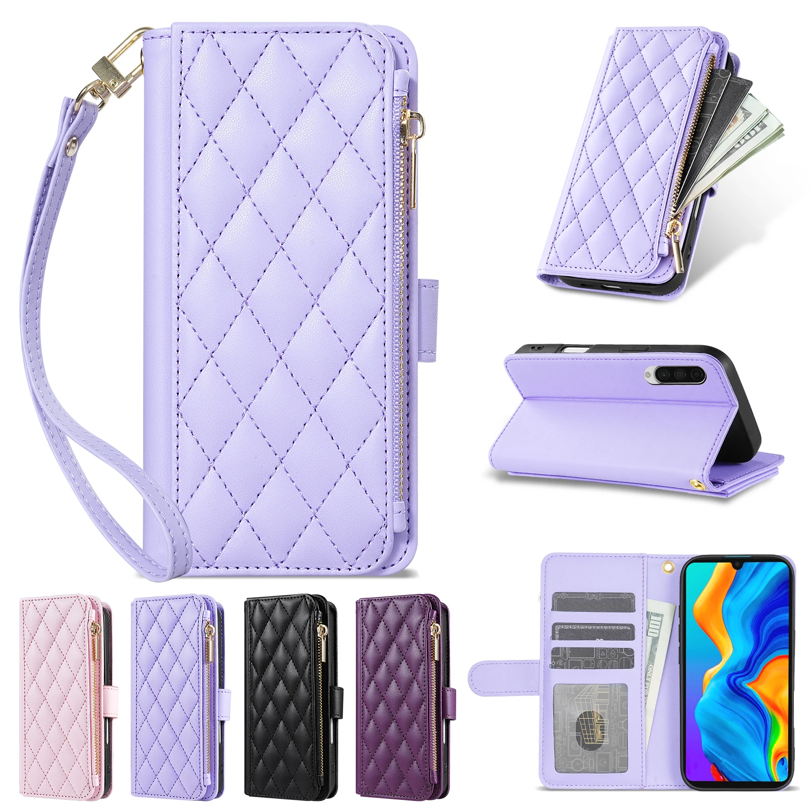 Wallet Small Fragrance Zipper Multi Card Slot Magnetic Flip Leather Case For Huawei P20 P30 Pro P40/Mate 20/Honor 10/20 Lite view 6