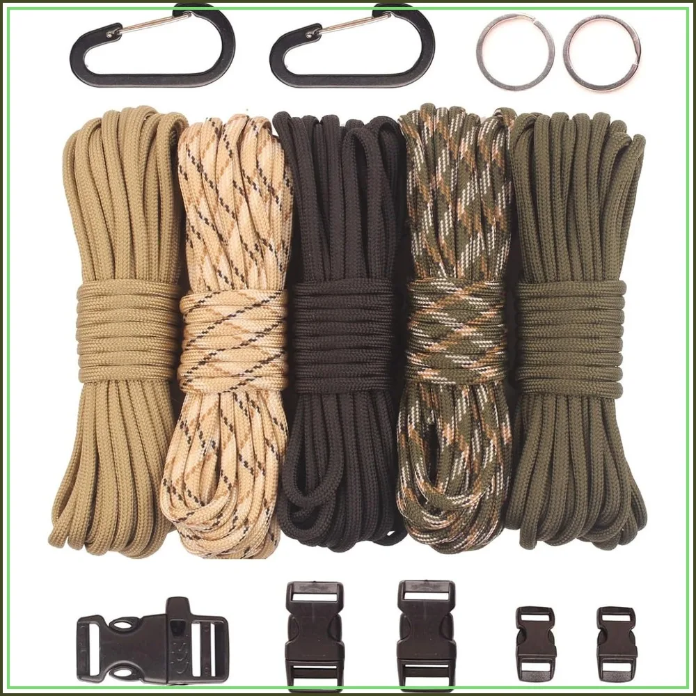 Paracord 550 Combo Crafting Kits with 5 Types Buckles, 20ft Each Rope for Outdoor Bracelets (A-Set)