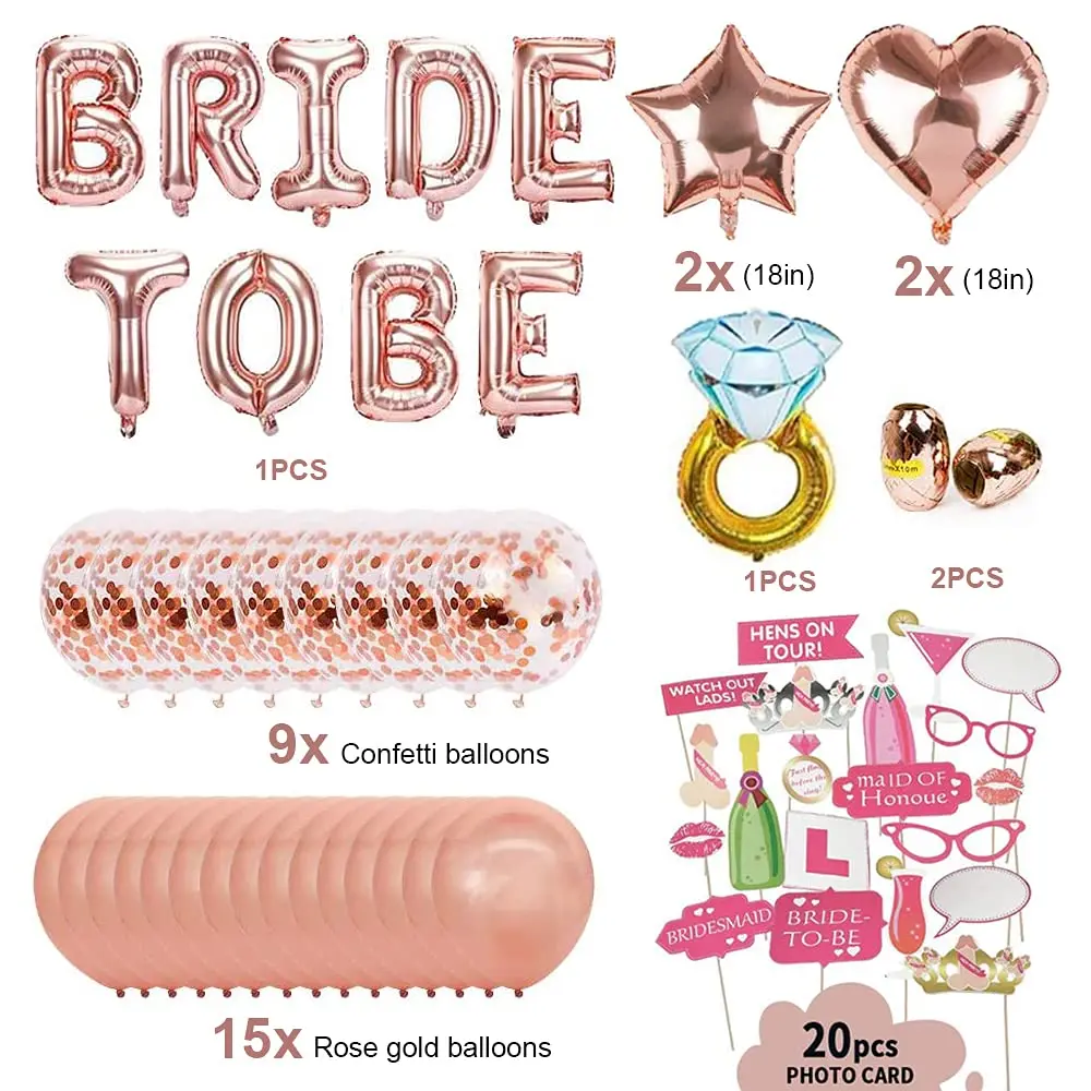 Bride to Be Banner Bridal Shower Bachelorette Party Hen Party Decorations Rose Gold Balloon Kit with Photo Prop Confetti Balloon