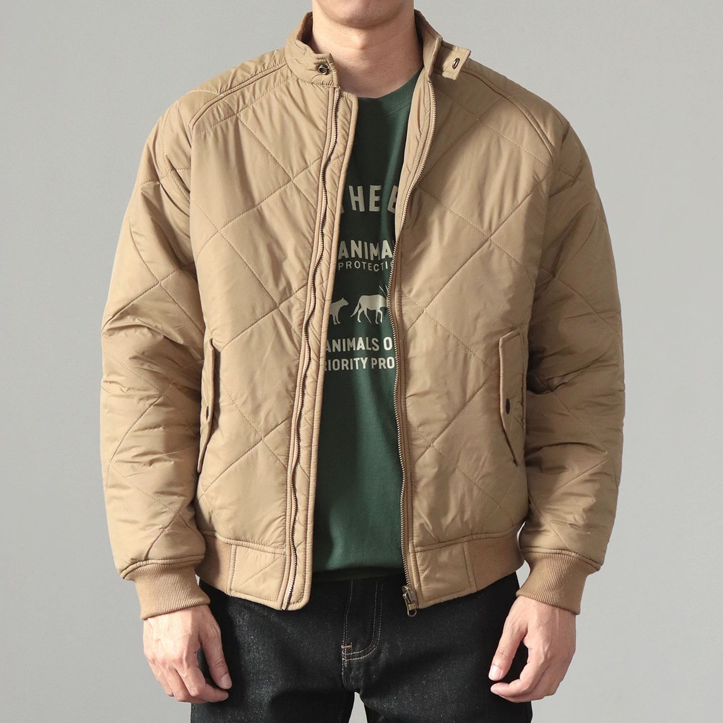 2026 Autumn and Winter New American Retro Diamond Quilted Jacket Men's Simple Stand Collar Thick Casual Coat Double-sided Wear
