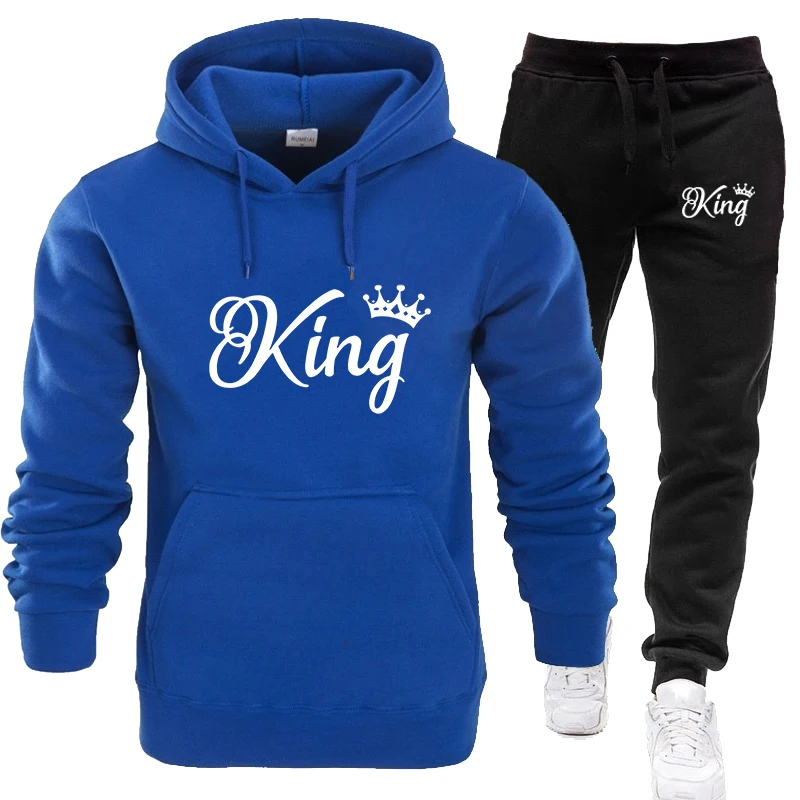 New Fashion KING Printed Hoodie Set Autumn/Winter Couple Hoodie+Pants Two Piece Set Sports Fitness Hoodie Pants