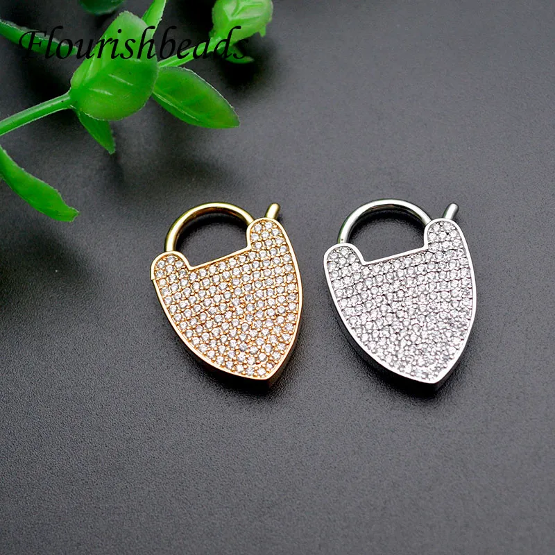 High Quality Gold Plating Heart Shape Rhinestone Beads Paved Clasp Connector Key Chain for Jewelry Making Accessories 5pcs/lot