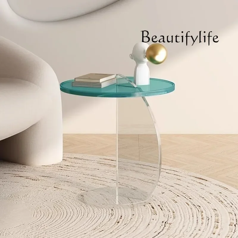 

Acrylic Crystal Sofa Small Table Simple Living Room round Tea Table Bedroom Transparent Table