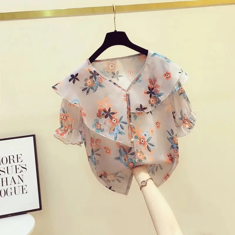 

Women's Casual Chiffon Blouses Spring Summer Sle irt Lady Faionable Breathable Lightweight Top for Women