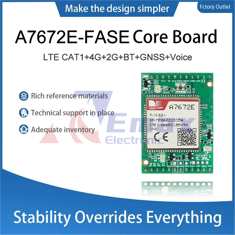 SIMCOM A7672E-FASE Core Board A7672E-FASE Development Board LTE CAT1+4G+2G+BT+GNSS+Voice A7672E