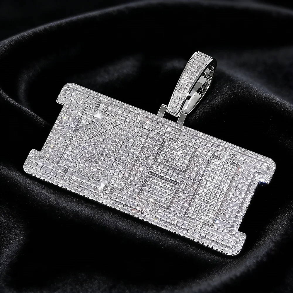 NY Full Iced Out Bling Letters Pendant Necklace Two Layer CZ Cubic Zirconia 3inch Pendant for Men Hip Hop Jewelry