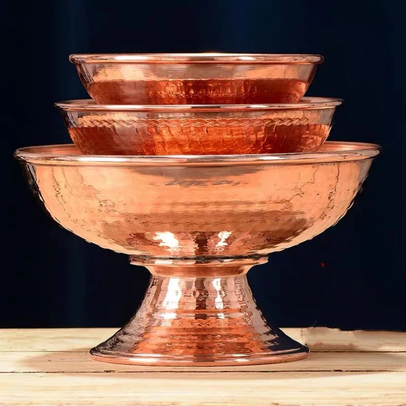 Tibetan Altars Red Copper Plate,Buddhism Engraving Bowl , Food Tray , Auspicious Fruit Dish , Tribute Desktop Decorative , 21 cm