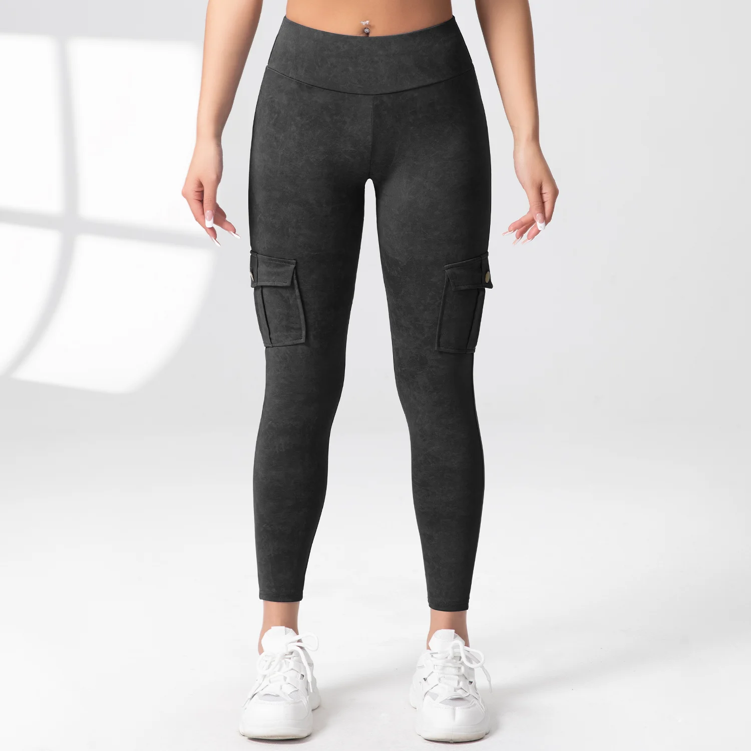 Damskie spodnie cargo do jogi z kieszeniami, z nadrukiem, modelujące pośladki, elastyczne, dopasowane, z wysokim stanem, do jazdy na rowerze, sportowe legginsy do jogi.