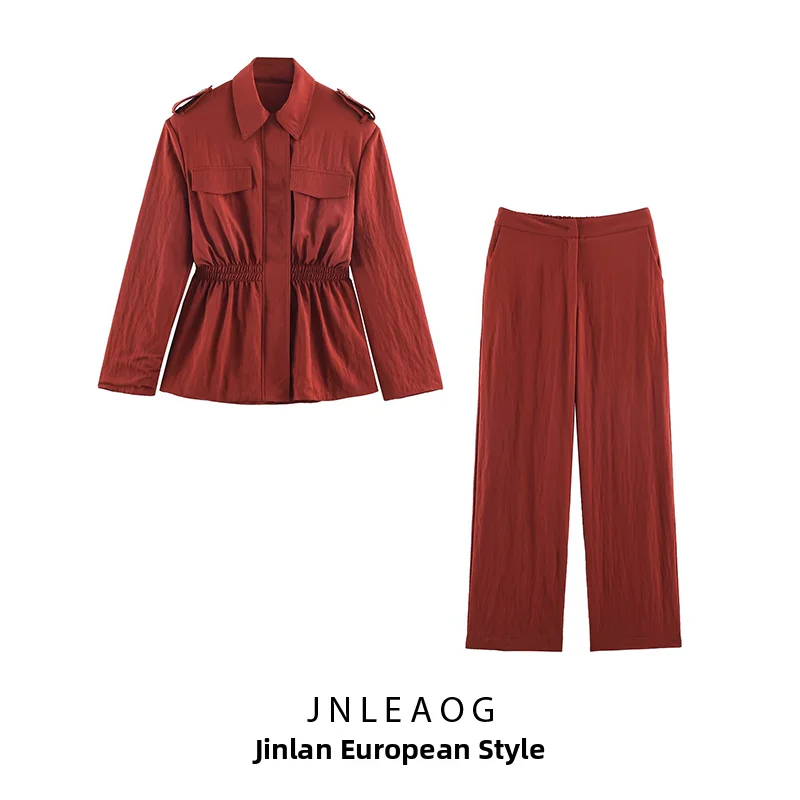 Conjunto de Dos Piezas de Moda para Mujer, Estilo Caza, Chaqueta Acolchada con Hombros Ajustables y Pantalones Holgados, Esti...