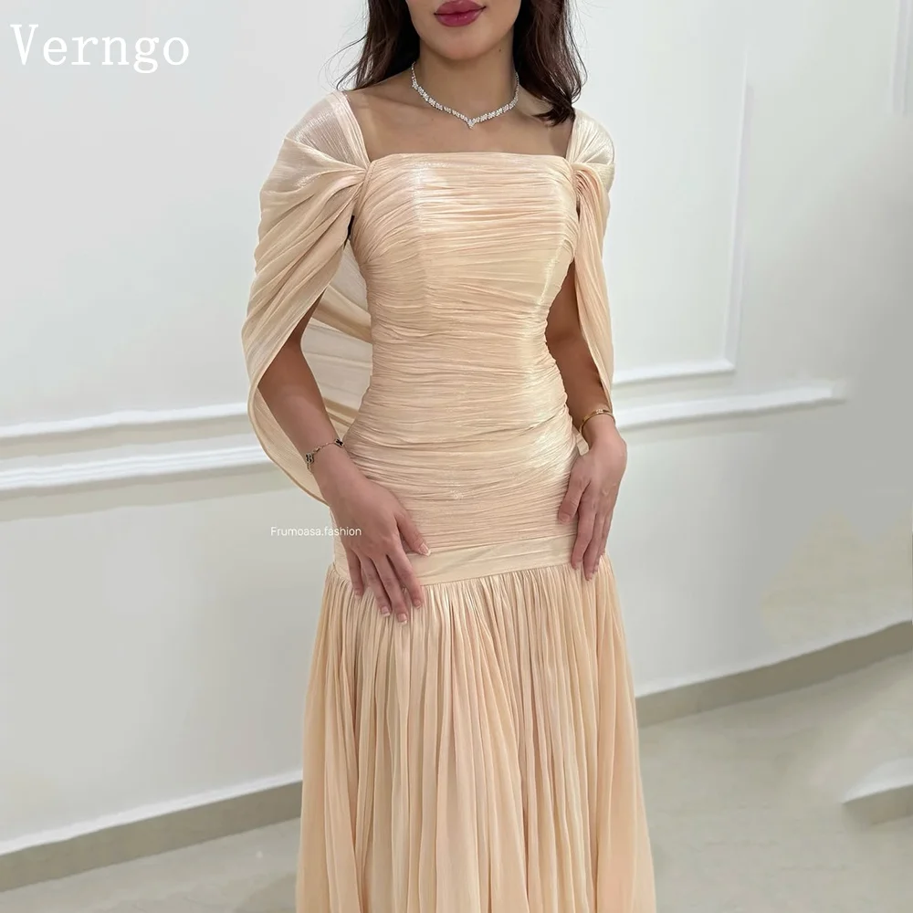 

Verngo Champagne Shiny Chiffon Evening Dress Off The Shoulder A Line Prom Gowns Saudi Arabia Party Dress Customized