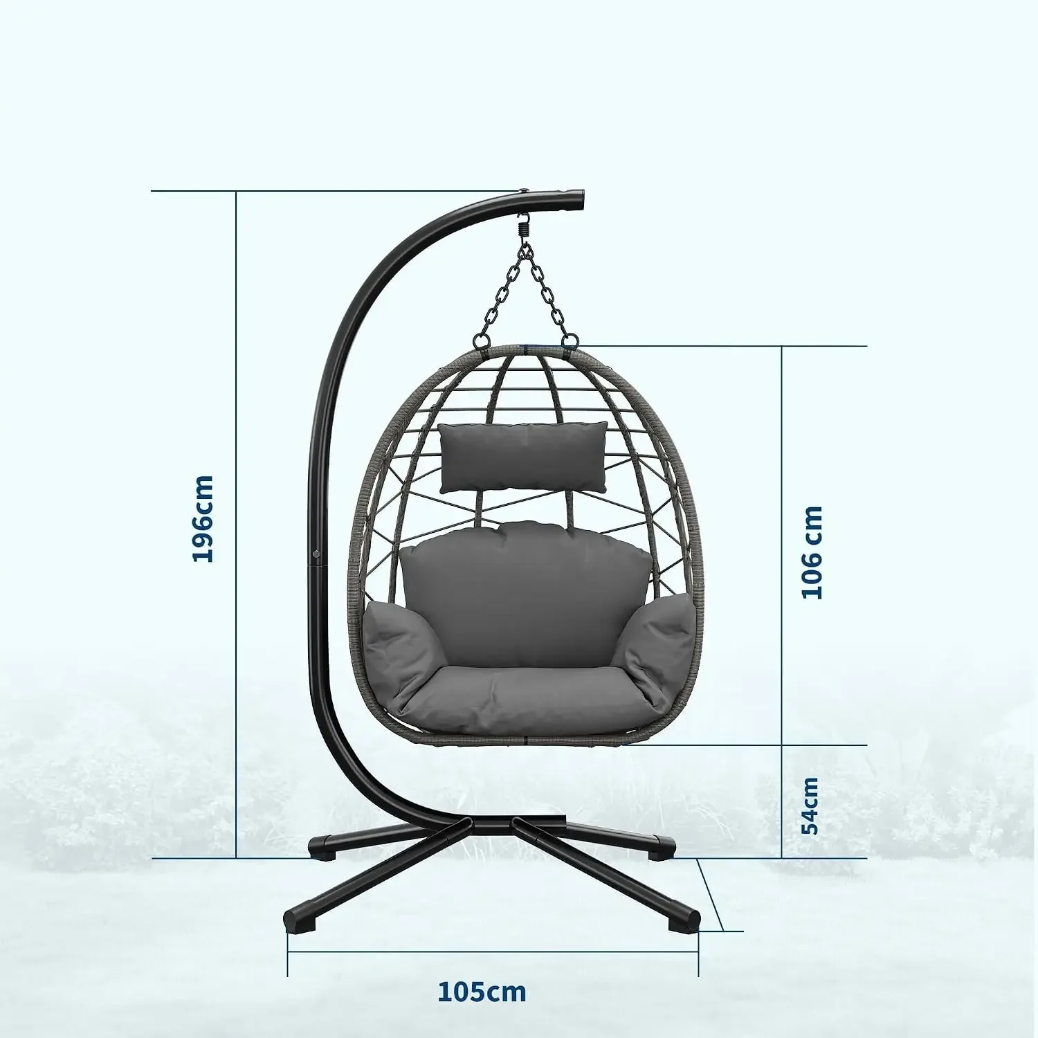 Fauteuil suspendu Garvee avec support, chaise hamac intérieure/extérieure avec housse imperméable, siège suspendu résistant à 150 kg avec coussin épais lavable beige pour balcon, jardin, terrasse