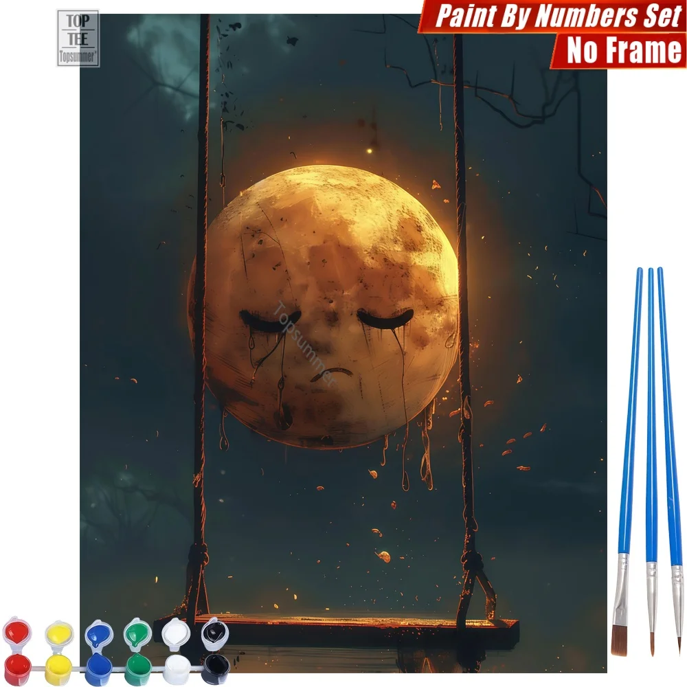 

Sad Moon Night DIY Digital Oil Painting Set - Moon Tears Ropes Canvas Wall Art Thanksgiving Day Gift For Grandma