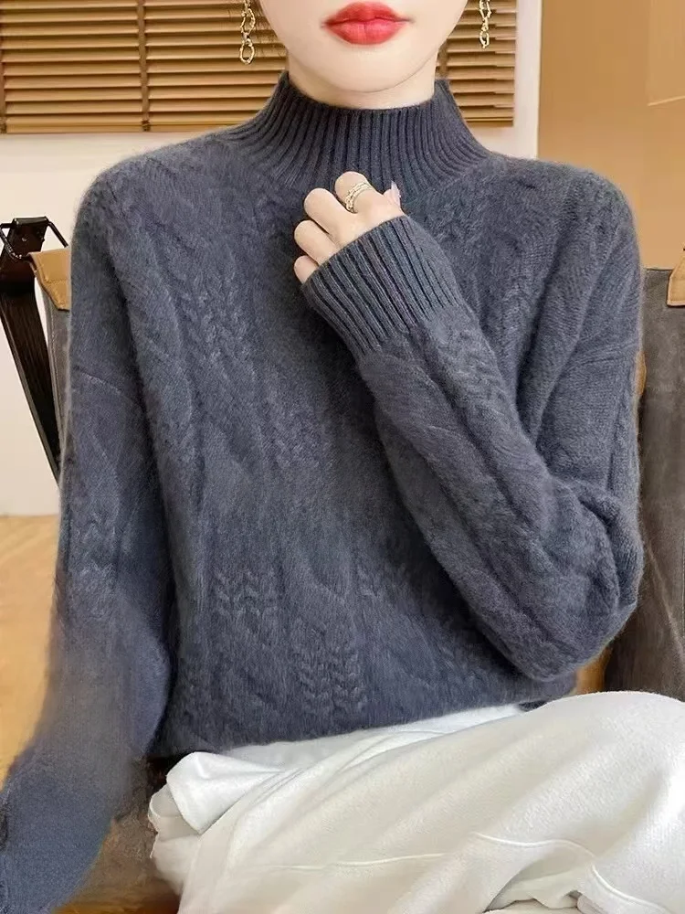 Suéter de Cachemira ueso de Punto para Mujer, Cuello Medio Alto, Estilo Nuevo de Otoño Invierno, Ajustado, Ropa Interior, S...