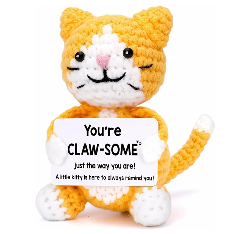 

Creative Handmade Crochet Finished Cat Dog Dolls with Card Emotional Support Home Room Decor Ornament for Friend Birthday Gifts