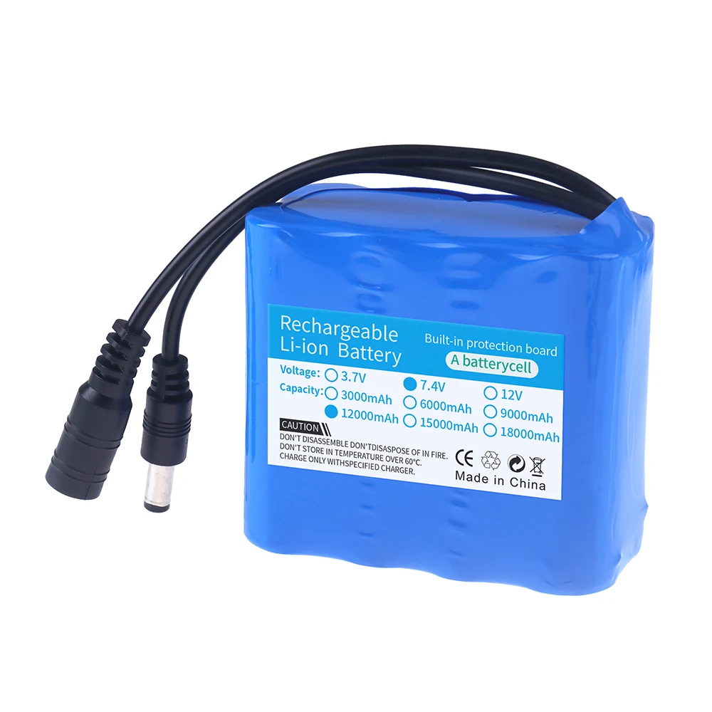 2S4P 18650 Lithium Battery 7.4V 12000mAh For RC Fishing Bait Boat, Fishing LED Lights, Bicycle Lights, Audio, Bluetooth Speaker view 5