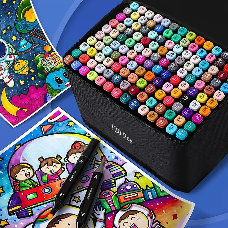 مجموعة أقلام رسم فنية للكحول ذات طرف مزدوج 24-168 لونًا، أقلام رسم احترافية للرسم/الرسم/المانغا، صانعات للبالغين والطلاب #1