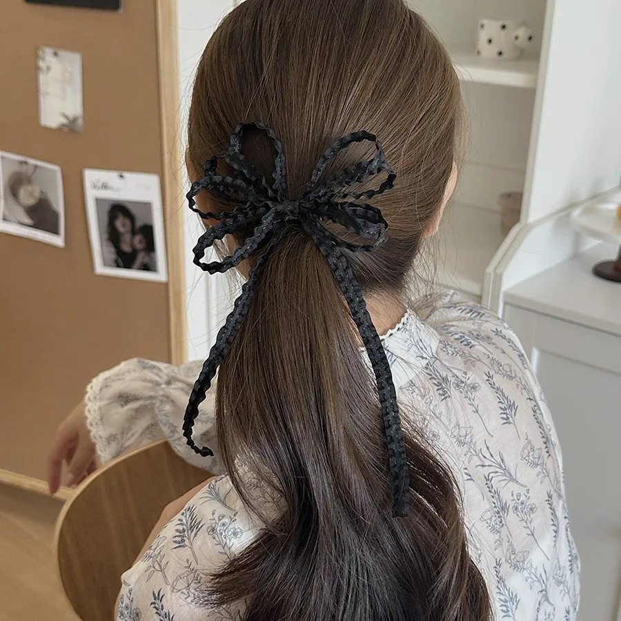 French Ballet Bow Hair Clip Ruffle Ribbon Sweet Streamers Duckbill Clasp for Women Daily Ponytail Home Party