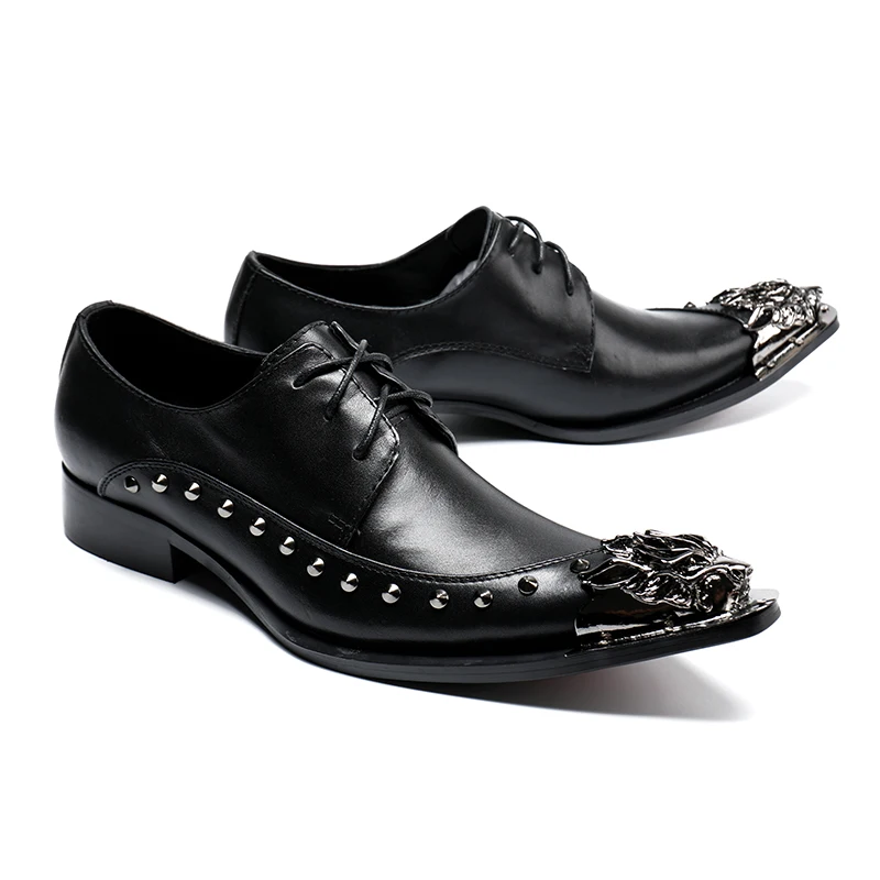 Handmade Mens Wedding Oxford Studs Shoes Black Genuine Leather Brogue Men's Dress Shoes Slip On Business Formal Shoes For Men