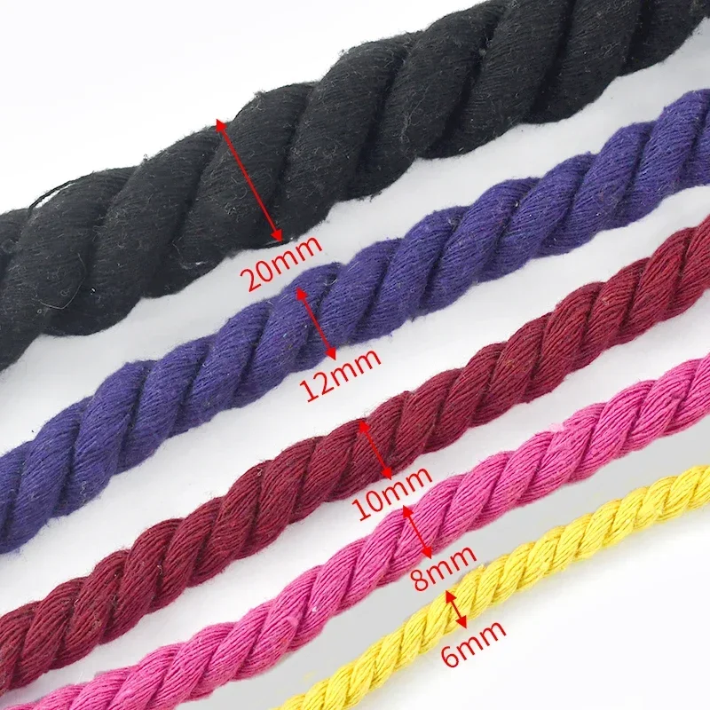 Cordões de algodão torcido, 5m, 5-20mm, 3 ações, para alça de bolsa, macrame, decoração, casa, costura, corda trançada, acessório de cordão de bagagem